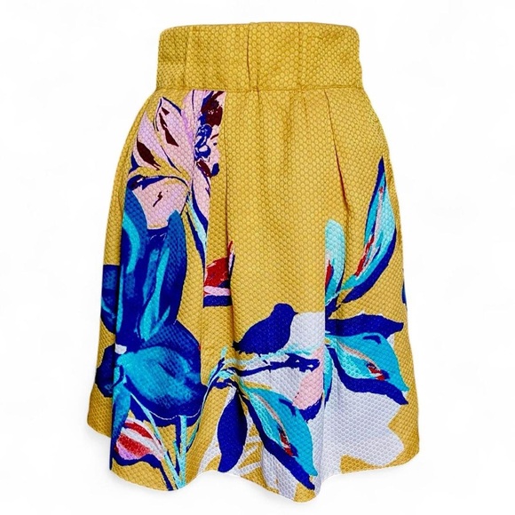 Anthropologie Maeve Skirt Floral Size 8 Yellow Pink Blue Stretch Waist Tropical - Picture 2 of 4